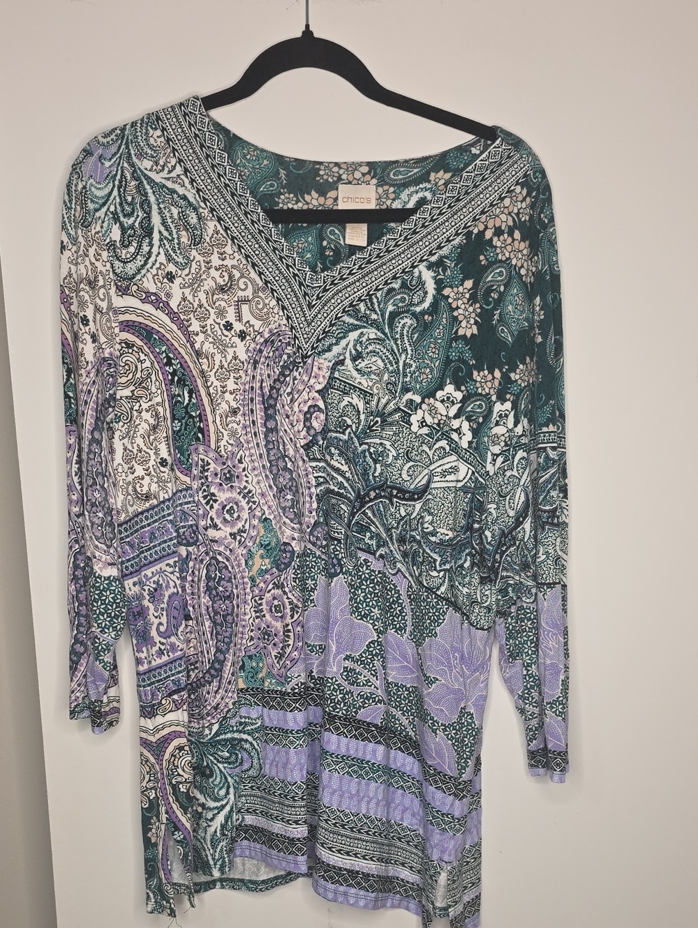 Chico's Teal & Lavender Paisley V-Neck Tunic